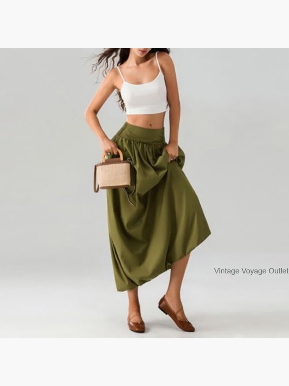 Y2K Bubble Maxi Skirt Low Elastic Waist A-Line Ruffle Pleated Summer Casual - Picture 6 of 6